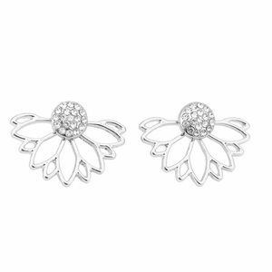 Silver Crystal Lotus Flower Earrings